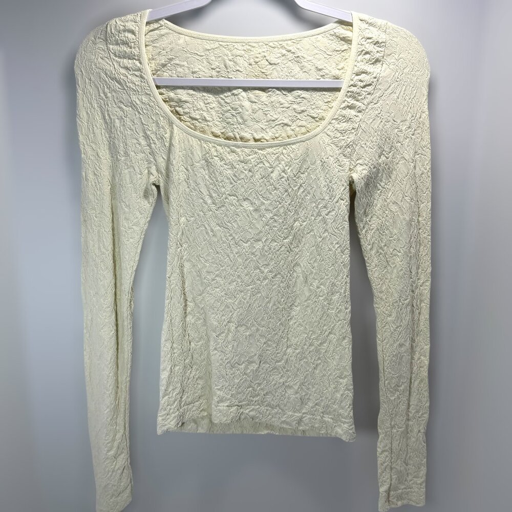 Free People Cream Soft Stretchy & Textured Long Sleeve Top Women’s Size M
